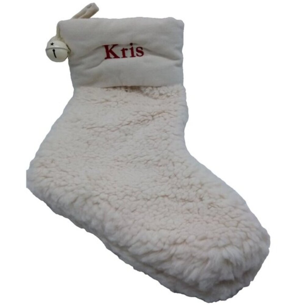 Pottery Barn Kris Faux Sheepskin with Bells Christmas Holiday Stocking Cream